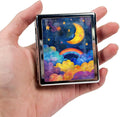 8‑Compartment Metal Pill Box Organizer – Portable Medicine Case 3″×2.6″ | Food‑Grade Dividers | Secure Snap Button Lid | Travel & Gift for Seniors (Dreamy Moon and Rainbow Skies)