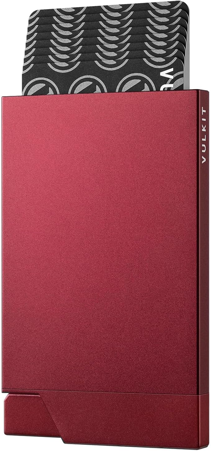 VULKIT Pop up Card Holder Minimalist Credit Card Holder RFID Blocking Slim Metal Card Case for Men or Women(Wine)