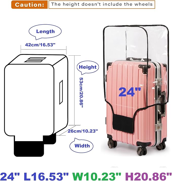 Clear PVC Suitcase Cover Protectors- Thickened Waterproof Luggage Covers Protector, Full Transparent Dustproof Sleeve for Wheeled Suitcases (24")