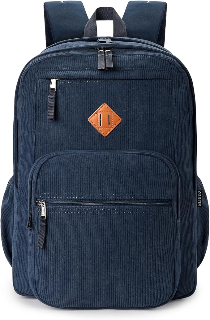 ZORFIN 26L Backpack for College, and Travel: Corduroy Bookbag - Midnight Blue
