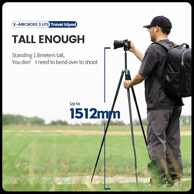 Fotopro Carbon Fiber Tripod 60 Inch 360 Degree Ball Head Quick Release Plate Lightweight Travel Tripod, Max Loads up to 17.6lbs, Blue