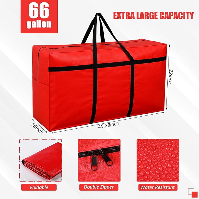 4 Pcs 66 Gallon Large Moving Bags with Zipper and Handles Foldable Storage Duffle Bags Heavy Duty Extra Large Totes for College Dorm Travel Clothes Blankets Bedding Moving (Red)