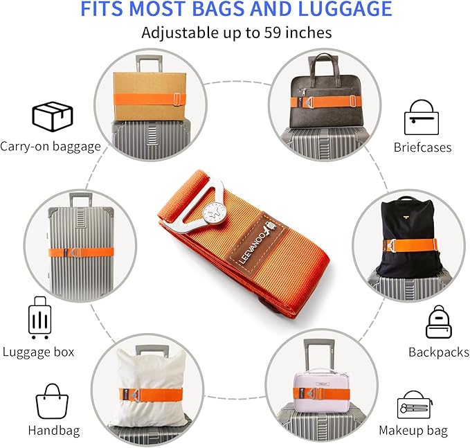 Luggage Straps for Suitcases Add a Bag Luggage Strap,2-in-1 Travel Belt for Luggage Straps Travel Belt Over Handle for Carry On Bag Adjustable Suitcase Belts Airport Travel Accessories Orange
