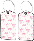 Luggage Tags for Suitcases, 2-Pack PU Leather for Cruise & Travel, Baggage ID Tags with Privacy Cover & Address Card, Durable Metal Ring, Kids Adults Travel Accessories, Blush Bows