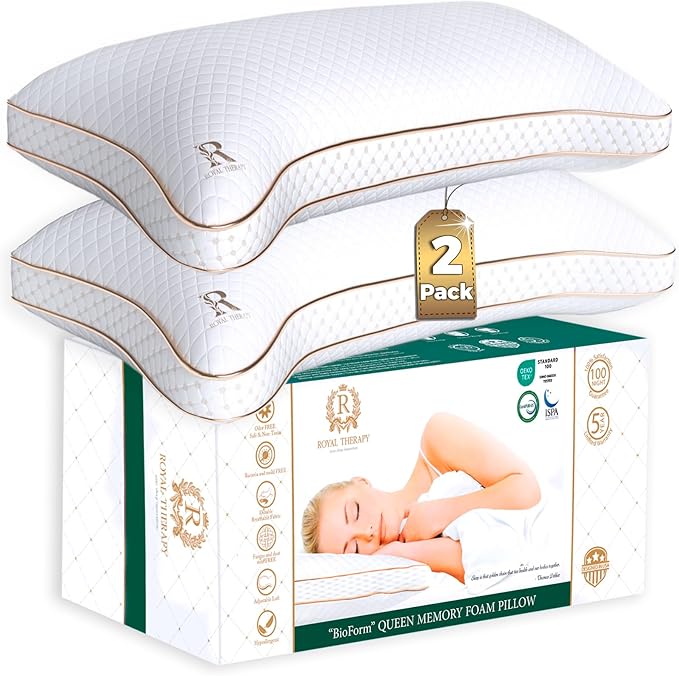 Royal Therapy King Pillows 2 Pack - Shredded Memory Foam Pillows for All Sleep Positions - Medium Firm Pillow with Adjustable Loft, Bamboo Rayon Cover, CertiPUR-US, Oeko-TEX Certified