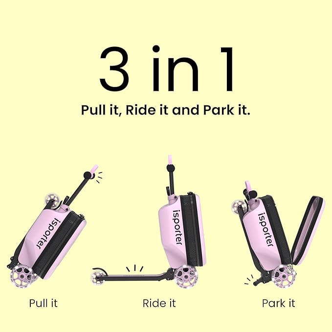 iSporter Luggage Scooter for Kids Ages 2-5 | Ride-On Suitcase Scooters for Boys Girls | Foldable & Height Adjustable, 110lbs Max