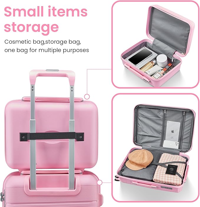Campfun Luggage 4 Piece Sets, Expandable Carry On Luggage Set Hardshell PP, Suitcase Set with Double Spinner Wheels, Checked Durable Lightweight with TSA Lock, 14in 20in 24in 28in-Pink(A)