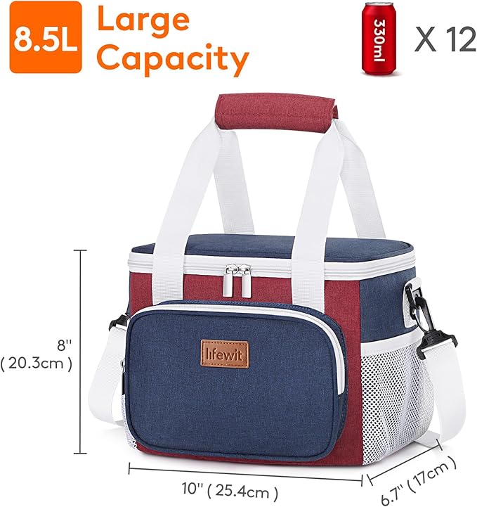 Lifewit Medium Lunch Bag Insulated Lunch Box Soft Cooler Cooling Tote for Adult Men Women, White and Red and Blue 12-Can (9L)