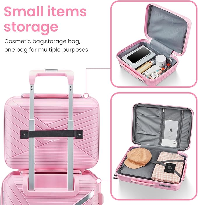 Campfun Luggage 4 Piece Sets, Expandable Carry On Luggage Set Hardshell PP, Suitcase Set with Double Spinner Wheels, Checked Durable Lightweight with TSA Lock, 14in 20in 24in 28in-Pink(B)