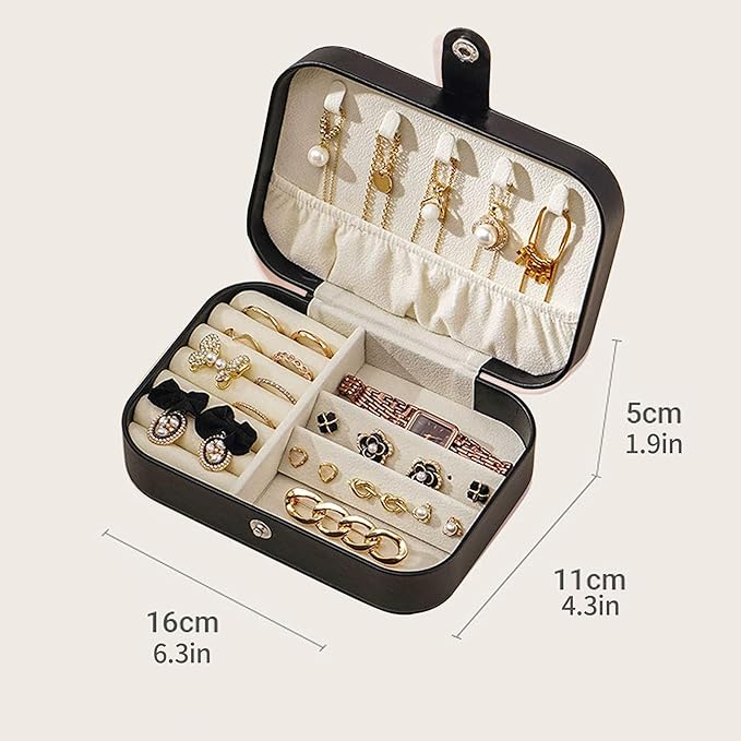 Travel Jewelry Box,Jewelry Travel Case, Small Jewelry Box,2 Layer Travel Jewlery Case, PU Leather Mini Portable Jewerly Storage Display Holder for Earrings, Ring, Necklaces, Bracelets