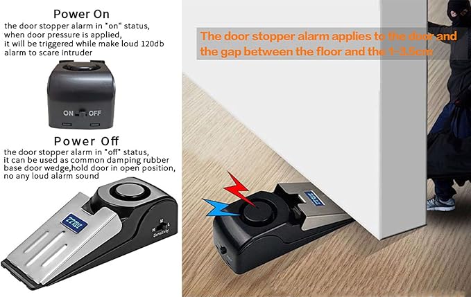 ZZRUI Upgraded 2 in 1 Portable Door Stopper Floor Wedge Security Alarm Loud 120db Entrance Alert Door Stop Alarm for Travel Home Apartment House (3 Packs)