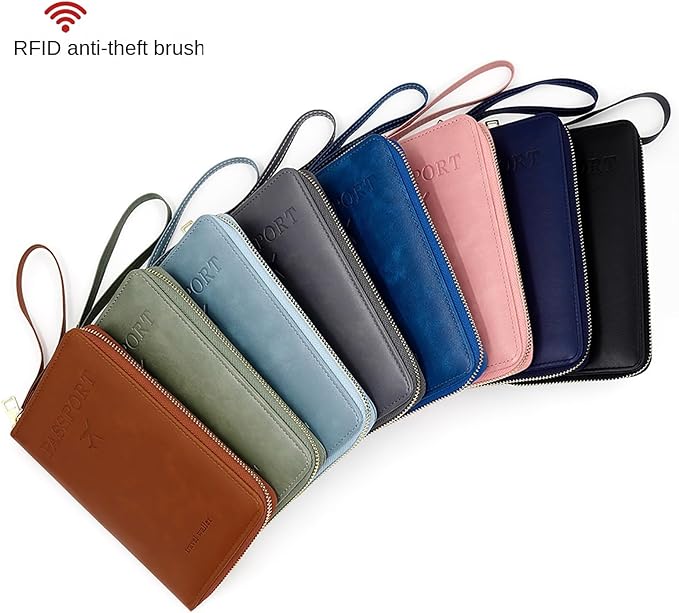 Rowgins Rfid Blocking Passport Holder Wallet, Rowgins Rfid Passport Holder with Zipper, PU Leather PassportHolder for Travel (GRAY)