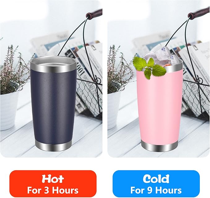 VEGOND 20oz Tumbler with Lid and Straw Stainless Steel Tumbler Cup Bulk Vacuum Insulated Double Wall Travel Coffee Mug Powder Coated Coffee Cup(Navy Blue 6 Pack