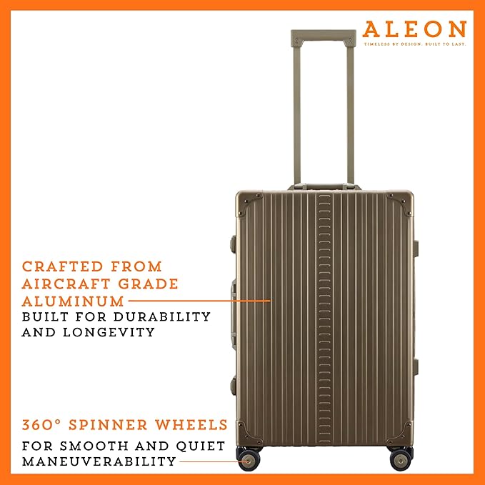 Aleon All Aluminum Lightweight 26" Carry-On Luggage - Hardside Carry-On Suitcase, TSA Approved, Hard Shell Suitcase for Travel, Airline Approved Hard Spinner Wheels Luggage (Champagne)
