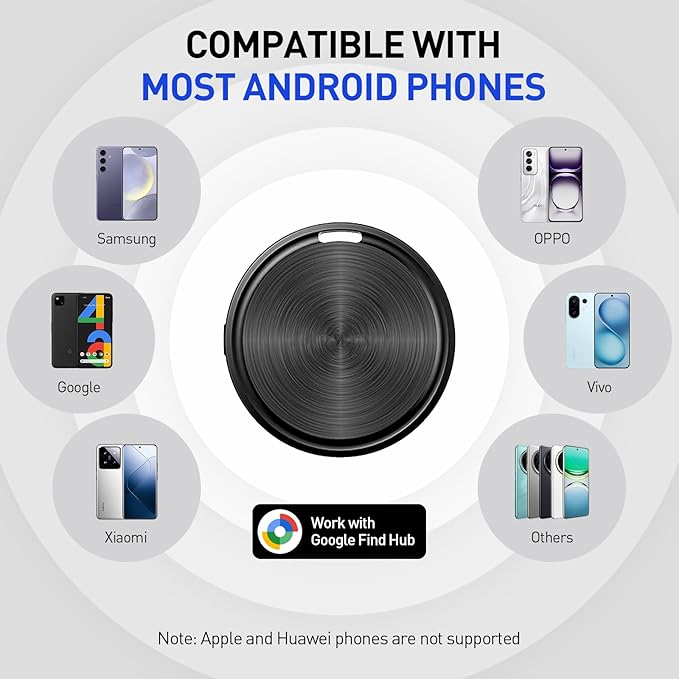 KZO Android Tracker Bluetooth Smart Tag, Works with Google Find Hub App (NOT for iOS or Huawei), Replaceable Battery, Item Finder for Keys/Luggage/Suitcase/Backpack/Wallet, Black, 2 Pack