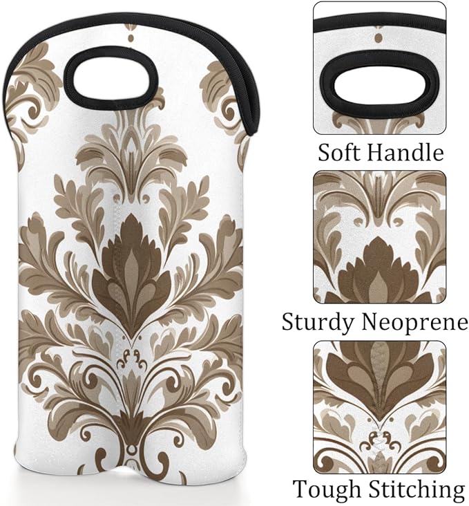 Neoprene Wine Tote, Bottle Carrier Gag Insulating Neoprene Thicker, Insulated Wine Bag for Travel Holds Two Bottles, Bottle Carrier Bags Protect the Bottles, White Totem