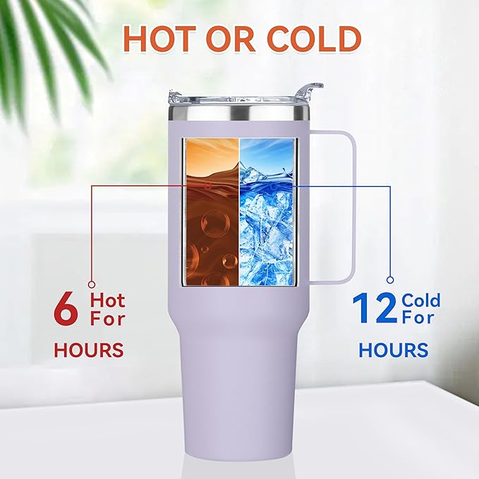 HASLE OUTFITTERS 40 oz Stainless Steel Tumbler with Handle, Vacuum Insulated Tumblers Bulk, Reusable Double Wall Travel Coffee Mug, Durable Powder Coated Water Bottle(Purple, 8)