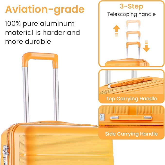 Campfun Luggage 4 Piece Sets, Expandable Carry On Luggage Set Hardshell PP, Suitcase Set with Double Spinner Wheels, Checked Durable Lightweight with TSA Lock, 14/20/24/28in, Orange(A)