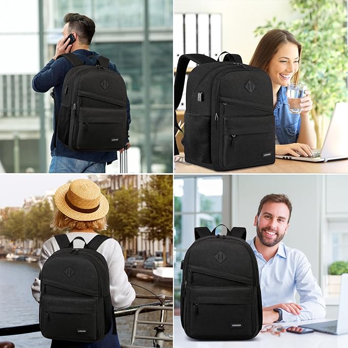 School Backpack for Teens Boys, 15.6 Inch Laptop Backpack with USB Charging Port & Water Resistant Design, College High School Book Bag for Students, Black