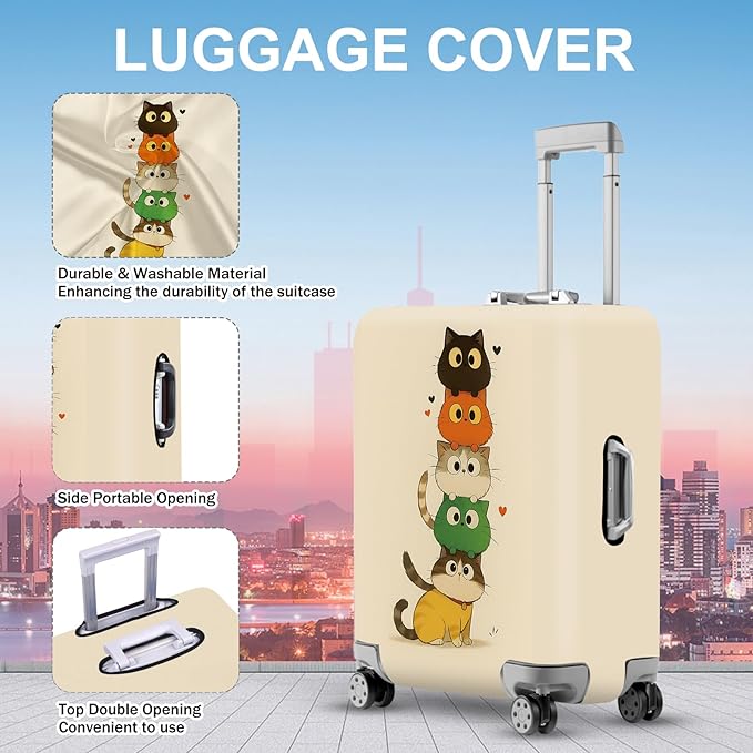 ANNA QUEEN Stacked Cute Cats Luggage Cover, Fun Cat Pile Design, Stretchable, Washable Travel Protector for 32-34 Inch Suitcases