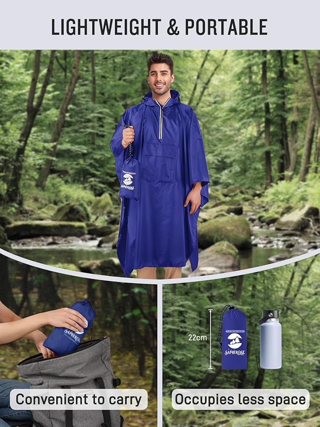 SaphiRose Hooded Rain Poncho Waterproof Raincoat Jacket for Men Women Adults