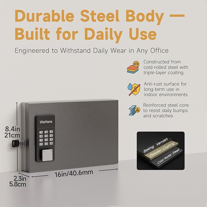 24 Key Lock Box Wall Mount, Smart Key Cabinet, use One Time Password,Fixed Code, Bluetooth, Wi-Fi Remote, Key Unlock, Security Lockbox Organizer for Valets, Hotel, Car, Office Key Management & Storage