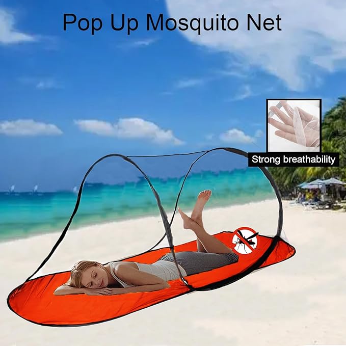 CMINGJ Large Pop Up Mosquito Tent, Portable Foldable Mosquito Net with Bottom for Bed Camping Travel Patio, Suitable for Outdoor Indoor (78 * 28 * 27inch) Orange Bottom