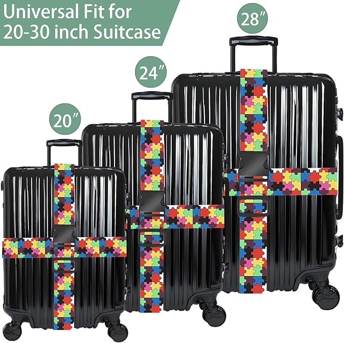 Puzzle Luggage Straps for Suitcases, Adjustable Luggage Travel Belts to Keep Luggage Security While Travel, Strong Polyester Fabric, Easy-to-Recognize Stylish Design Travel Accessories, 2 Pack