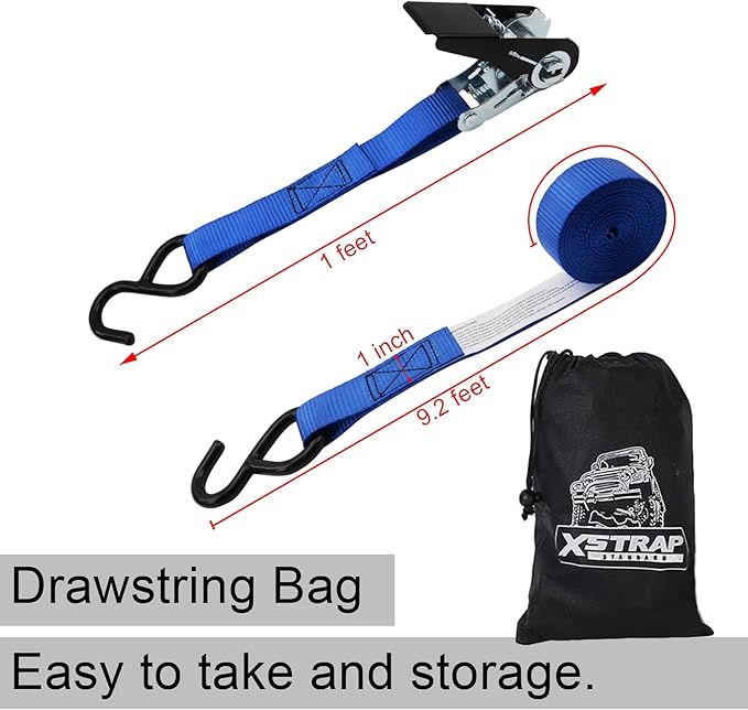 XSTRAP STANDARD Ratchet Tie Down Straps 4 Pk 10 Ft- 300 Lbs Load Cap- 900 Lbs Break Strength-Cargo Straps for UTV, ATV, Pickup,Truck, Moving Appliances, Lawn Equipment, Blue