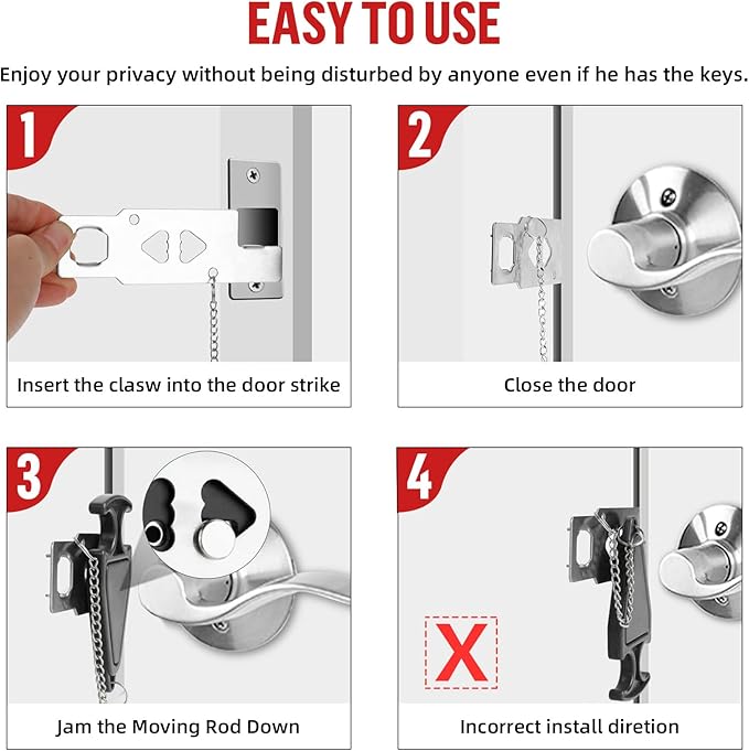 Portable Door Lock Alarm - Dual Protection Security, 120DB Siren, Sturdy Rubber Door Stopper Wedge for Home & Travel