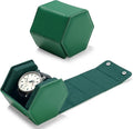 Oirlv Luxury Hexagonal Leather Watch Travel Case Single Watch Box for Men Portable Jewelry Storage Roll Organizer(1-Slot,Green)