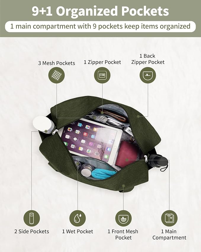 Narwey For Spirit Airlines Personal Item Bag 18x14x8, Small Duffle Bag for Travel Duffel for Traveling, Carry on Bag for Airplanes Underseat Overnight for Women and Men (Army Green)
