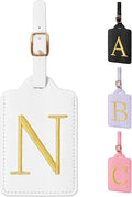 Personalized Initial Luggage Tags for Suitcase TSA Approved, White Leather Cute Luggage Tag with Privacy Cover Name Card, Embroidered Custom Luggage Tags Travel Baggage Tags Gifts for Women Kids(N)