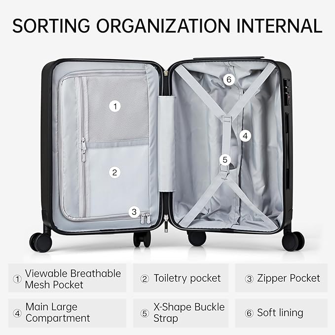 MILADA Checked Luggage 24 Inch Luggage With Spinner Wheels, Travel Luggage Medium Suitcase, Hard Case Luggage Checked Bag TSA Approved For Business And Travel, Black