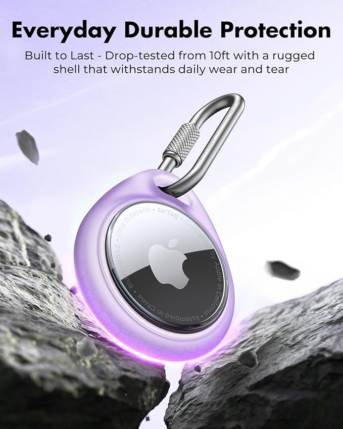 UNBREAKcable AirTag Holder for Apple - 4 Pack Air Tag Case [Professional Carabiner] [Waterproof] [Shockproof] TPU AirTag Keychain for Kids, Pets, Keys, Luggage, Backpacks