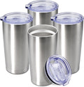 20 oz Tumbler Coffee Tavel Tumblers Bulk with Lid Stainless Steel Double Wall Vacuum Insulated Mug Powder Coated Cups fit Car Cupholder for Hot and Cold - Stainless Steel, 4Pack