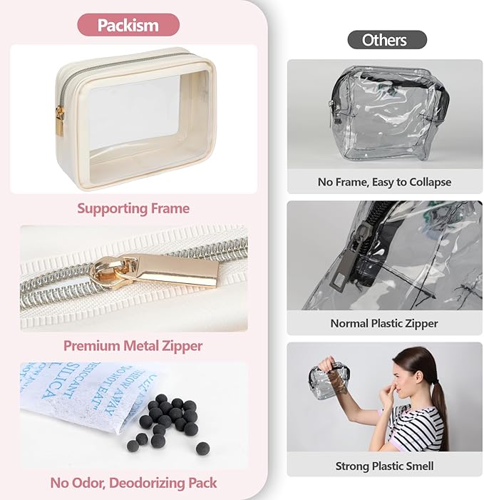 PACKISM TSA Approved Toiletry Bag - Upgrade Color-Edged Clear Makeup Bags, Clear Toiletry Bags For Traveling Fits Various Storage Needs