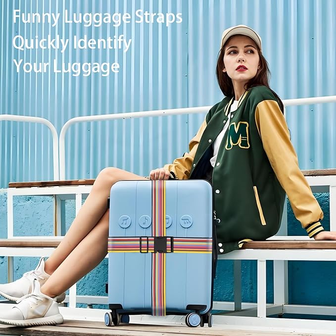 Stripes Luggage Straps for Suitcases, Adjustable Luggage Travel Belt to Keep Luggage Security While Travel, Strong Polyester Fabric, Easy-to-Recognize Stylish Pattern Travel Accessories, 2 Pack