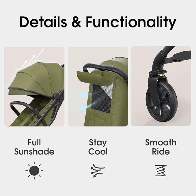 newyoo Lightweight Travel Stroller for Toddlers, Compact Fold Baby/Infant Stroller with Telescoping Handle & Cup Holder, Airplane-Friendly, One-Hand Easy Fold, Near Flat Recline Seat, TR18, Green