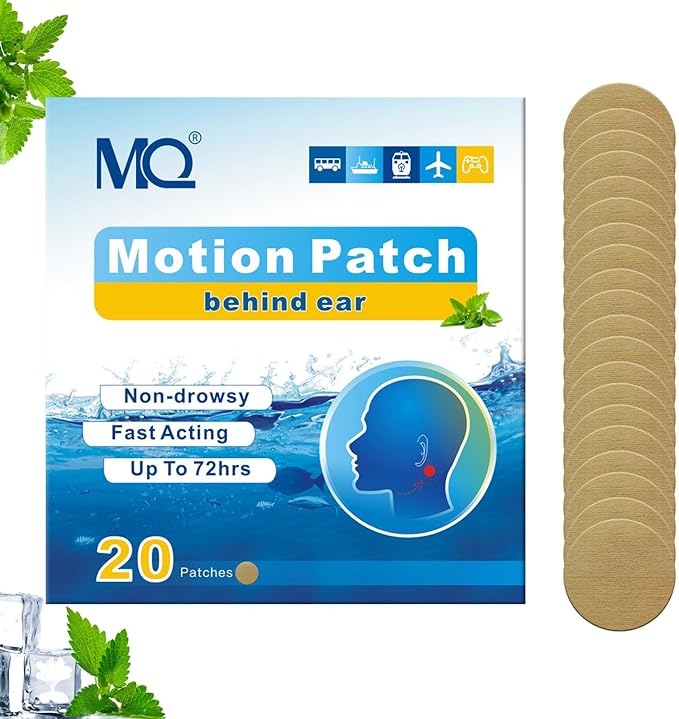 MQ 20ct Motion Sickness Patches, Medium Color, Sea Sickness Patches Non Drowsy & Waterproof, Cruise Ship Travel Essentials, Fast Acting & Long Lasting 72H