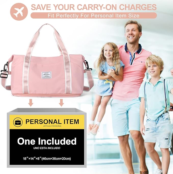 Travel Duffel Bag, Sports Tote Gym Bag, Shoulder Weekender Overnight Bag for Women