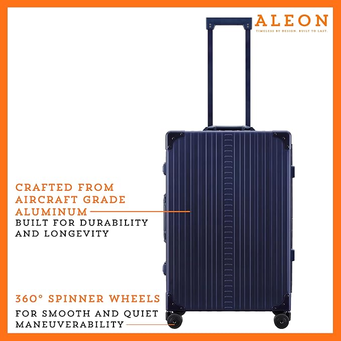 Aleon All Aluminum Lightweight 26" Carry-On Luggage - Hardside Carry-On Suitcase, TSA Approved, Hard Shell Suitcase for Travel, Airline Approved Hard Spinner Wheels Luggage (Sapphire)