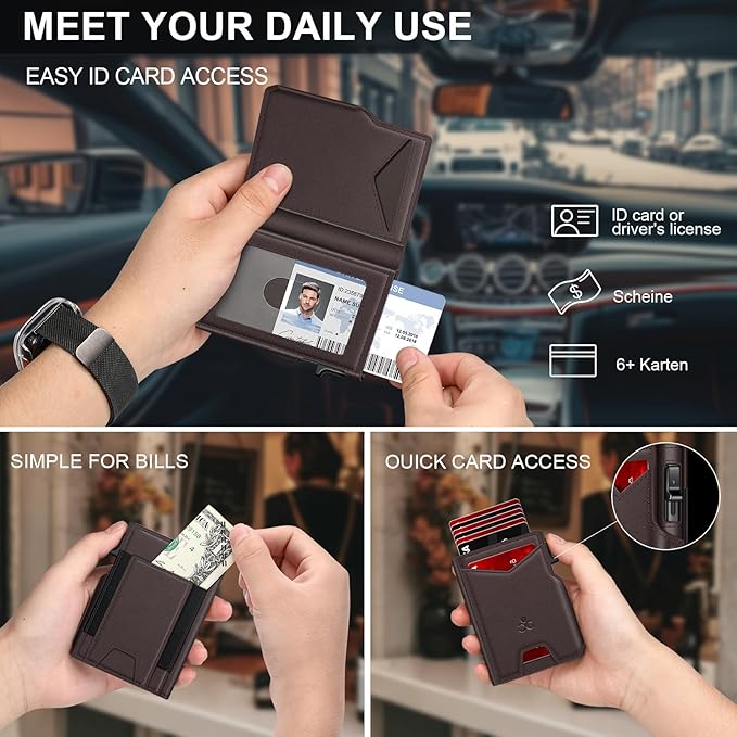 Wallet for Men Wallet with Slim Pop Up Card Holder 9-13 Cards, Bifold Minimalist Smart Wallet RFID Blocking Credit Card Holder with ID Window & Stretchable Cash Slot
