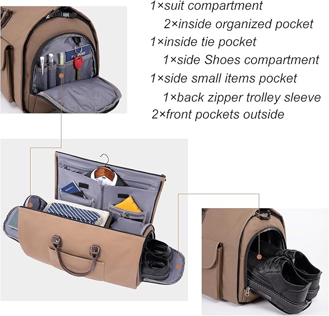Modoker Garment Convertible Weekender Bag,Carry on Canvas Garment Duffle Bag Heavy Duty Overnight Bags for Men Women