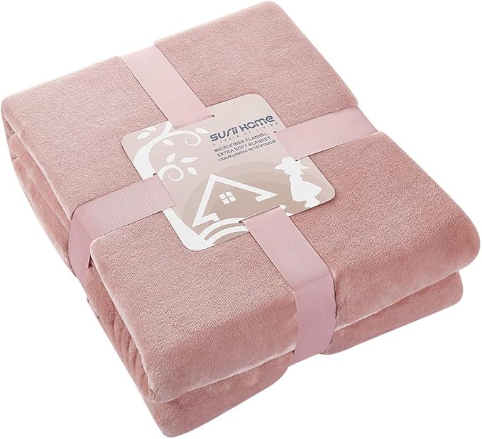 Surii Home Luxury Microfiber Flannel Blanket, Super Soft, Warm, Cozy, Fluffy, and Breathable, Perfect Throws for Bed, Couch, Sofa, for All Season Use. 350GSM Travel Size 50x60 Inches(Sepia Rose)