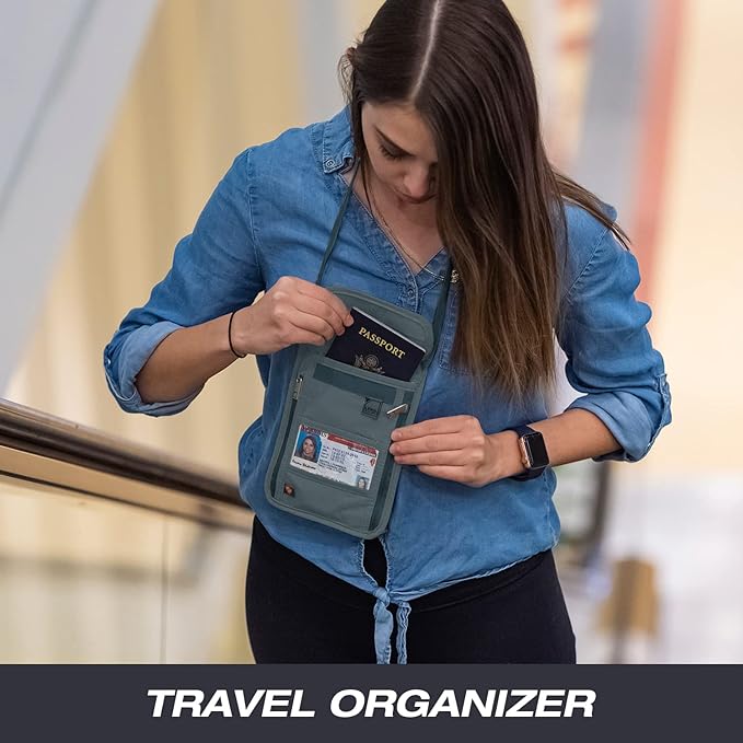 Lewis N. Clark Stash Neck Travel Wallet, RFID Blocking Passport Holder, Protect Personal Information, Charcoal
