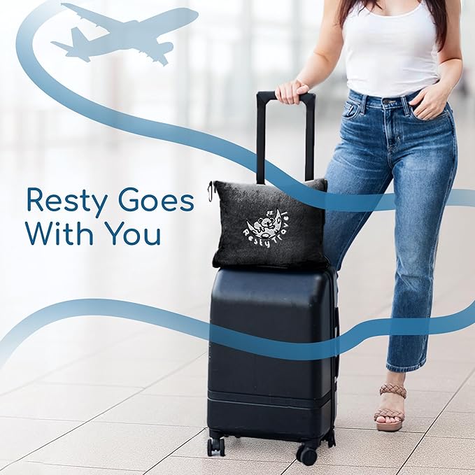 Resty 65"x40" Traveling Airplane Blanket, Onyx Black – Lightweight, Velvety Soft Blanket That Becomes a Travel Pillow – Must-Have Comfort for Planes & Road Trips – Travel Essentials for Women & Men