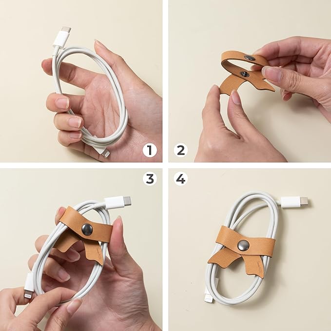 SenseAGE 5 Pack Cord Organizer, Bow Cord Keeper, Cable Organizer USB Holder, Leather Cable Management, Cable Straps, Earphone Winder, Storage Straps for Electronics, Earbuds (Choco Brown, Big)