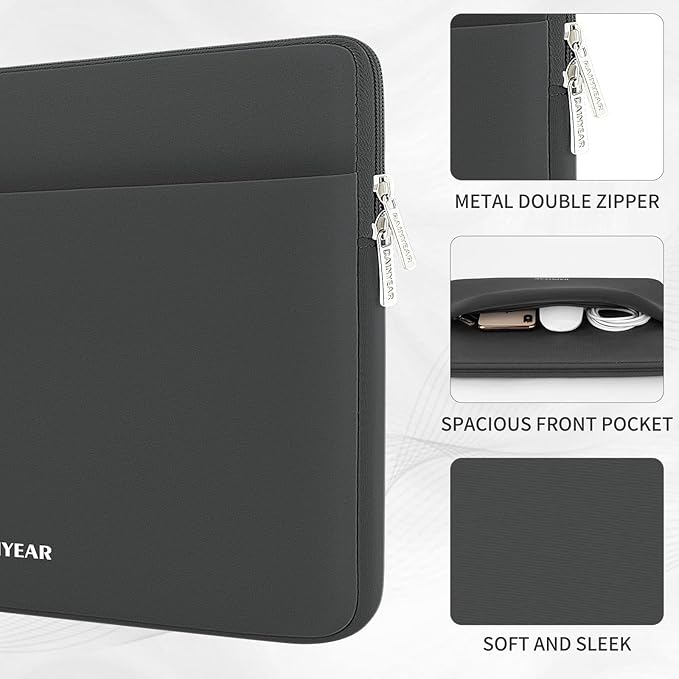 RAINYEAR Laptop Sleeve Case 13.3 Inch, Protective Portable Case with Front Pocket, Briefcase Handbag Laptop Bag Compatible with MacBook Air/Pro 13-13.3 inch, MacBook Pro 14 inch, Gray