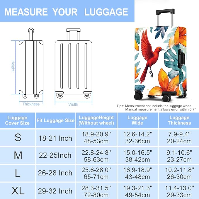 Luggage Cover Washable Suitcase Protector Anti-Scratch,Stretchable Fit for 20-34Inch Luggage Durable Travel Bag Cover with Zipper Closure (Bird, M(fits 24-26Inch suitcase))